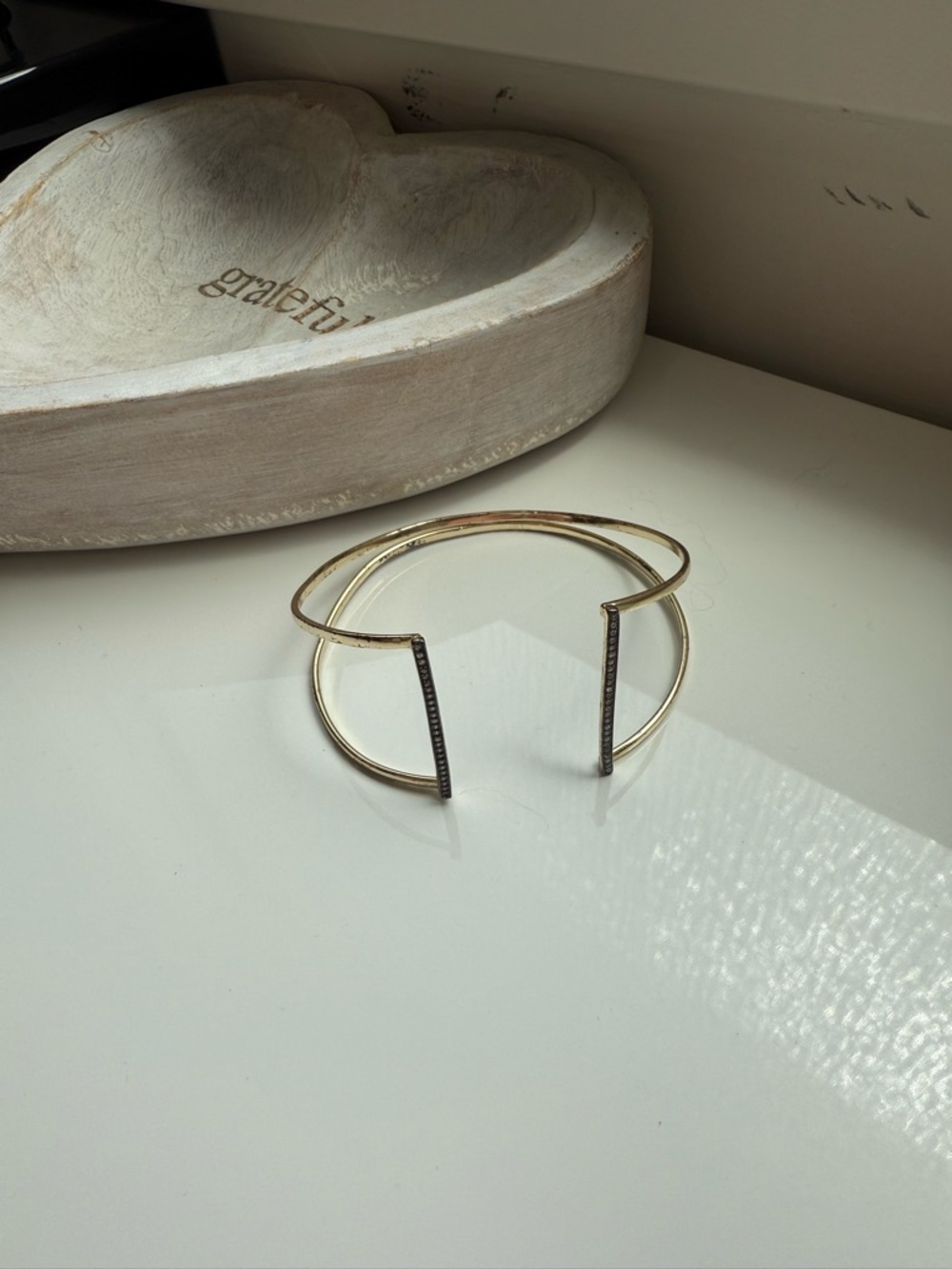 Gold Double Band Pavé Bar Open Cuff Bracelet Minimalist